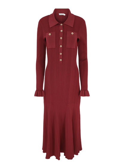 Self-Portrait Burgundy Ribbed Knit Midi Dress