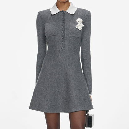 Self-Portrait Grey Crochet Flower Collared Knit Mini Dress – Leigh's of Breton Village