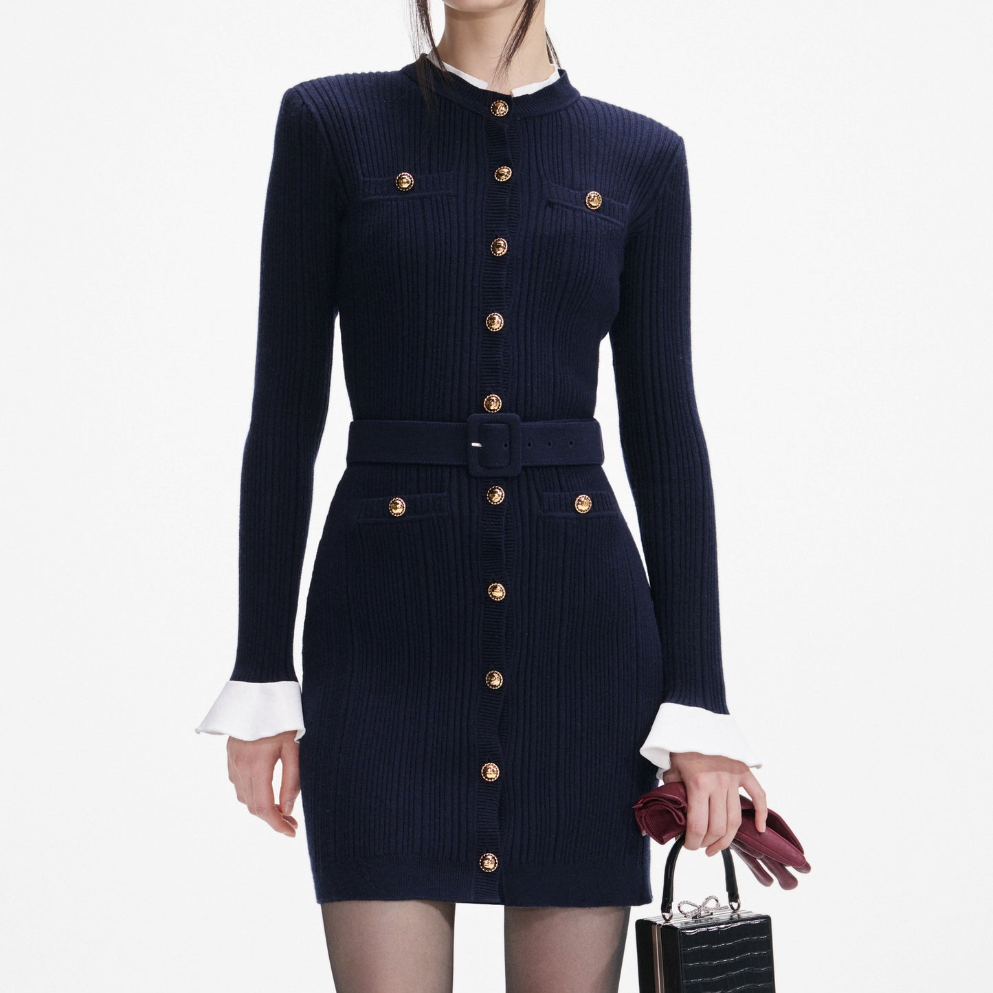 Self-Portrait Navy Viscose Knit Mini Dress