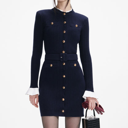 Self-Portrait Navy Viscose Knit Mini Dress
