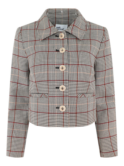 Self-Portrait Brown Check Fur Cuff Jacket
