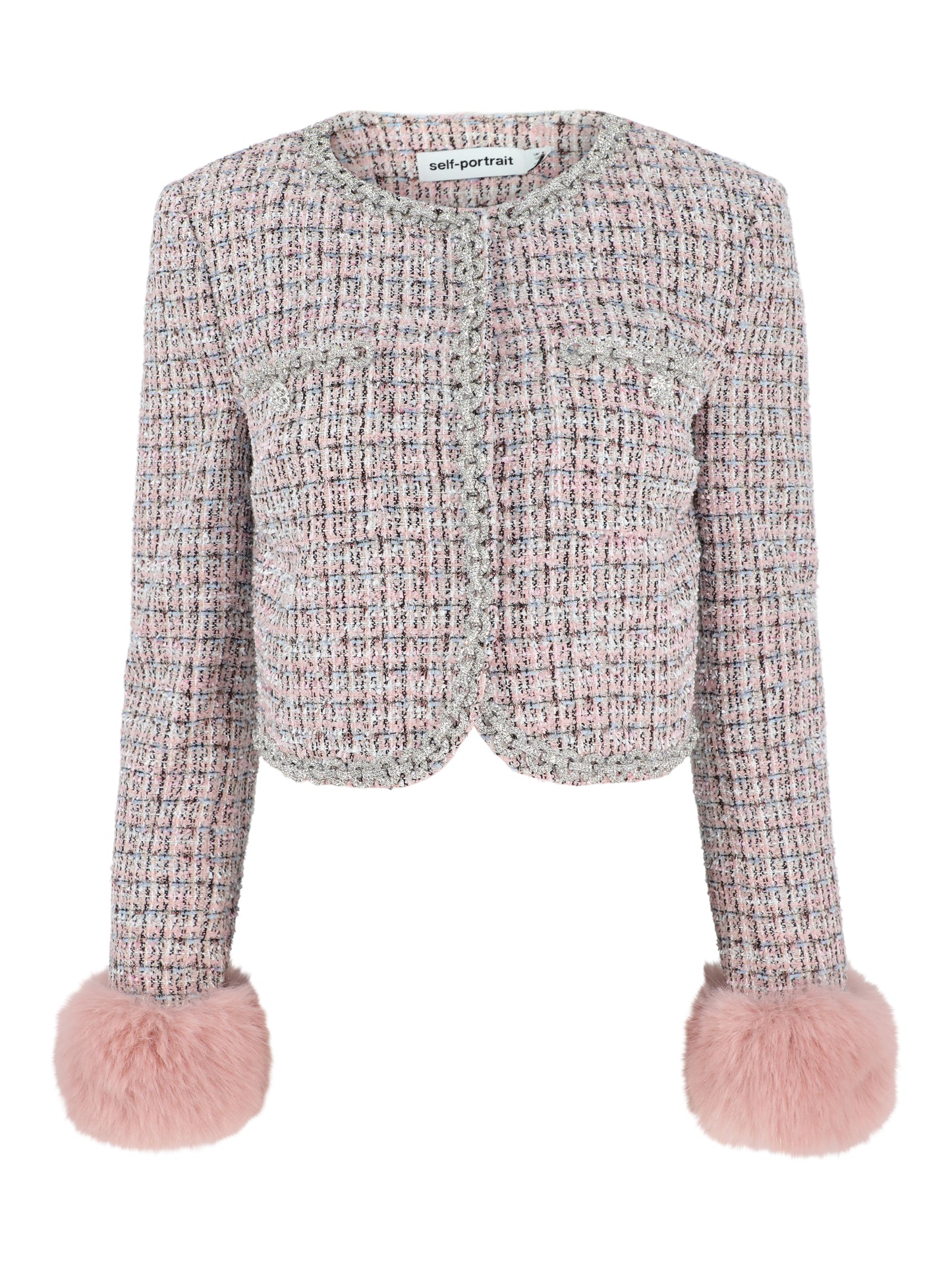 Self-Portrait Pink Boucle Fur Cuff Jacket