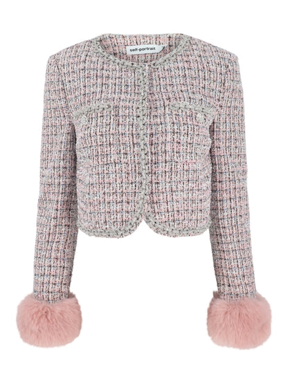 Self-Portrait Pink Boucle Fur Cuff Jacket