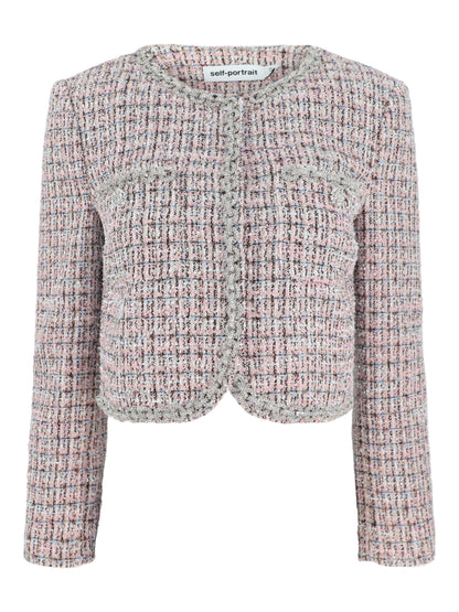 Self-Portrait Pink Boucle Fur Cuff Jacket