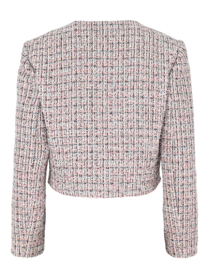 Self-Portrait Pink Boucle Fur Cuff Jacket