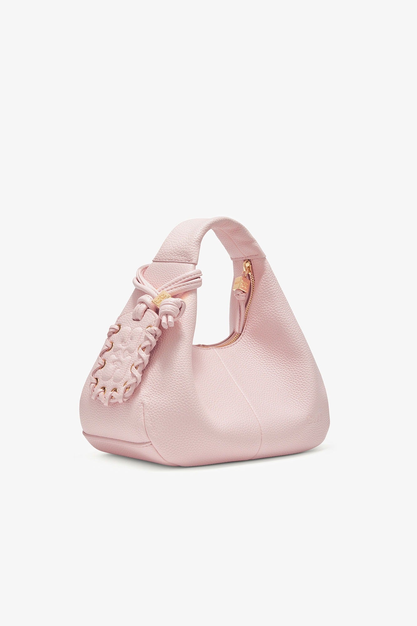 Ganni Grained Mini Hobo Bag in Chalk Pink