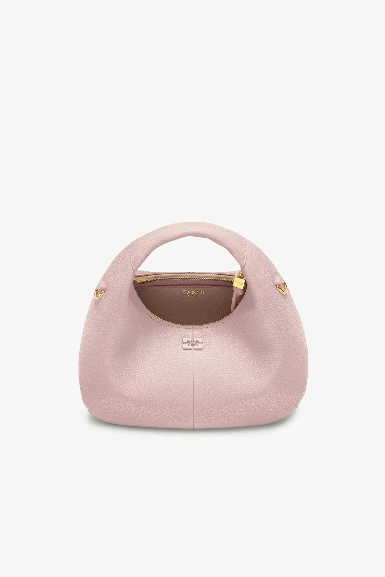Ganni Grained Mini Hobo Bag in Chalk Pink