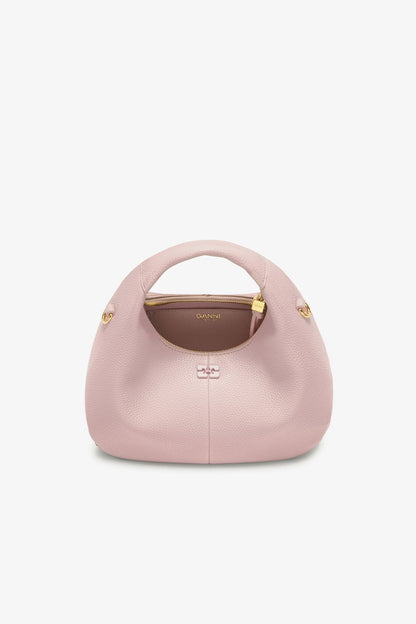 Ganni Grained Mini Hobo Bag in Chalk Pink