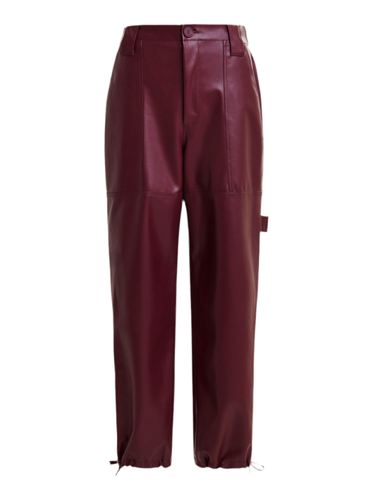 Essentiel Antwerp Itao Faux Leather Tapered Cargo Pants in Margot Mauve