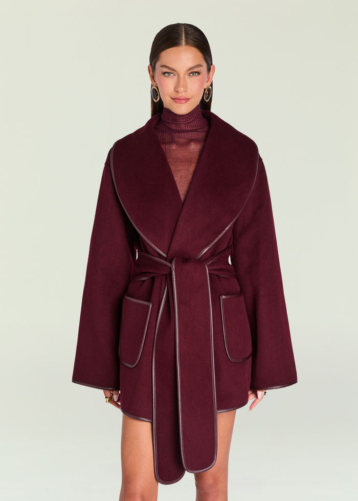 Dulcetta Wool Coat w/ Leather Piping