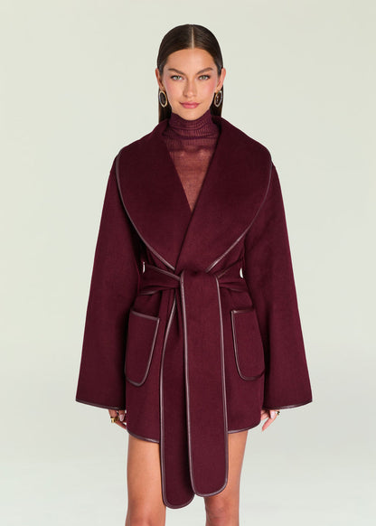 Dulcetta Wool Coat w/ Leather Piping