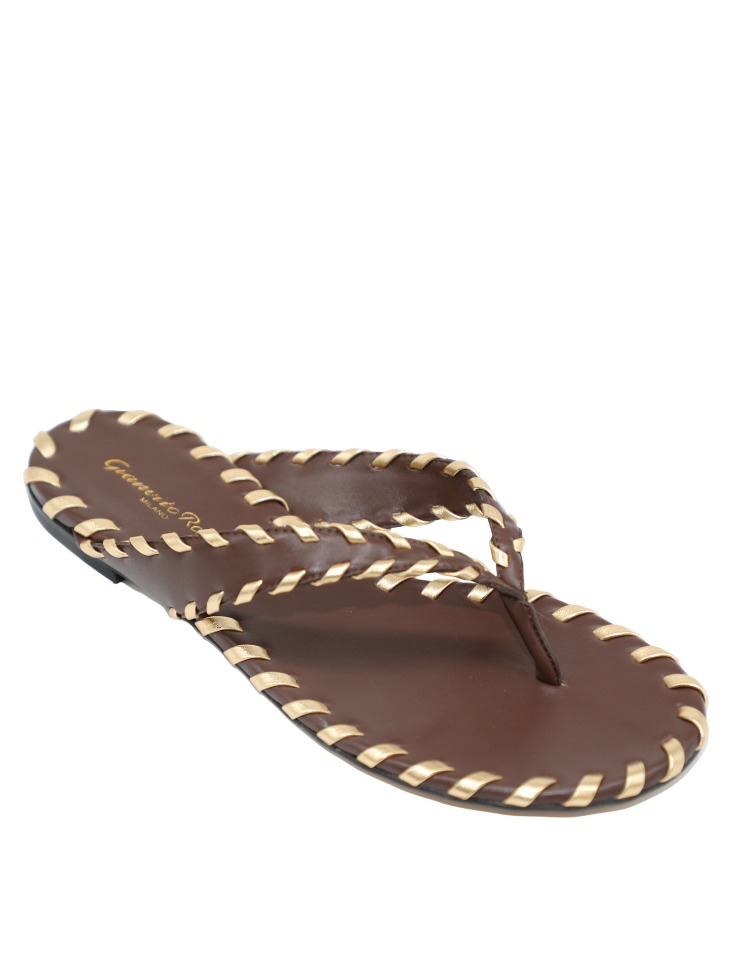 Gianvito Rossi Leather Sandals With Gold Metallic Trim