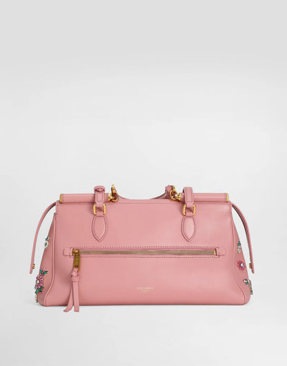 Dolce & Gabbana Medium Vittoria Handbag With Embroidery in Pink