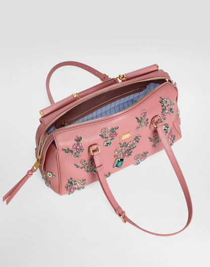 Dolce & Gabbana Medium Vittoria Handbag With Embroidery in Pink