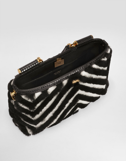 Dolce & Gabbana Medium Vittoria Shoulder and Crossbody Bag in Fur Zebra Print