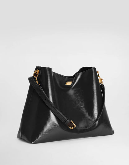 Dolce & Gabbana Large Vittoria Calfskin Shoulder Bag in Black