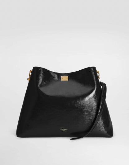 Dolce & Gabbana Large Vittoria Calfskin Shoulder Bag in Black