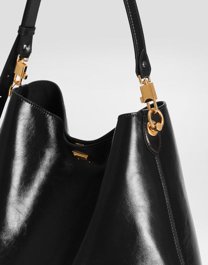 Dolce & Gabbana Large Vittoria Calfskin Shoulder Bag in Black
