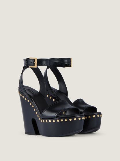 Givenchy Clog Platform Sandals in Leather with Studs Detail in Black