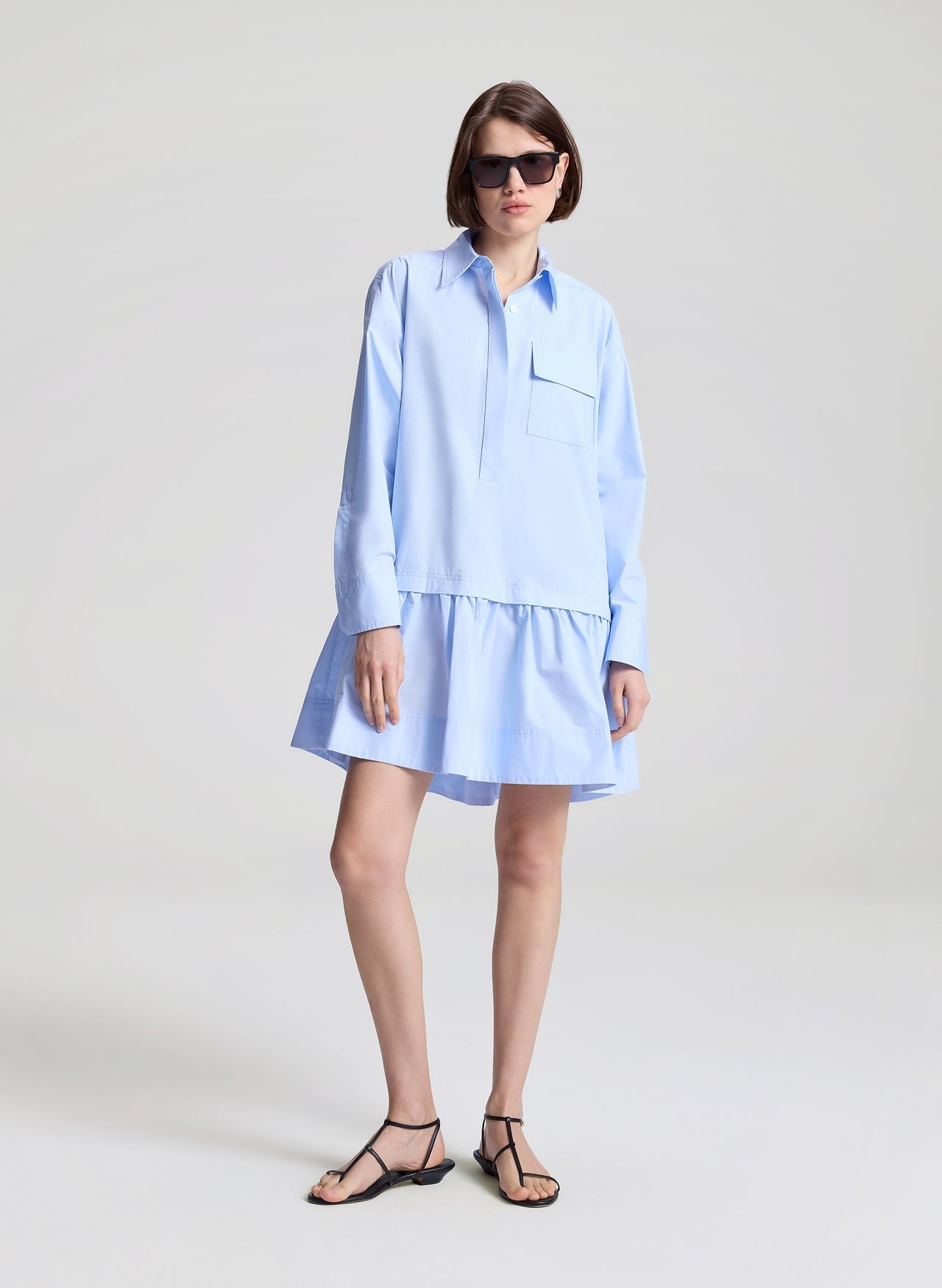 A.L.C. Brooke Cotton Mini Shirtdress in Sky Blue Leigh's of Breton Village A.L.C. Brooke Cotton Mini Shirtdress in Sky Blue Leigh's of Breton Village