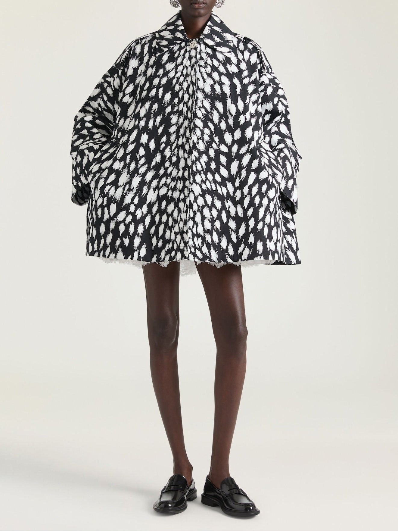 Givenchy Cocoon Short Trench in Cotton with Animal Print in Black