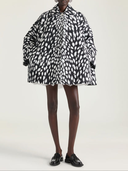 Givenchy Cocoon Short Trench in Cotton with Animal Print in Black