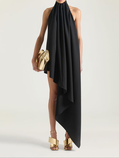 Givenchy Draped Asymmetric Halter Dress in Black