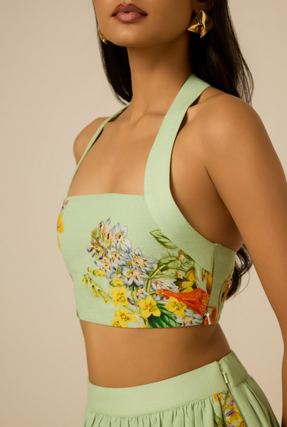 Hemant and Nandita Baku Crop Top in Green