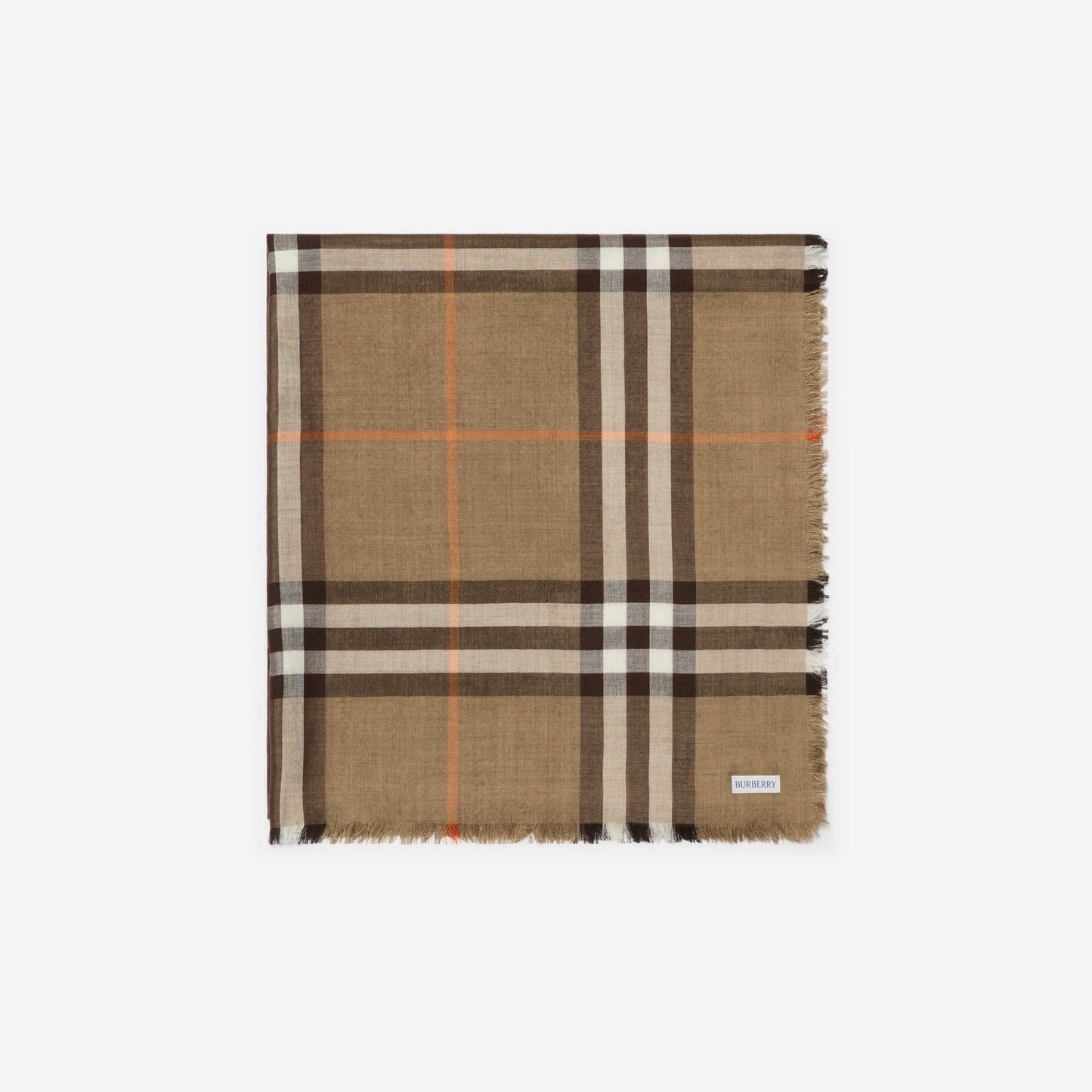 Burberry Reversible Check Wool Silk Scarf in Sand/Vole Brown