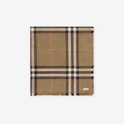 Burberry Reversible Check Wool Silk Scarf in Sand/Vole Brown