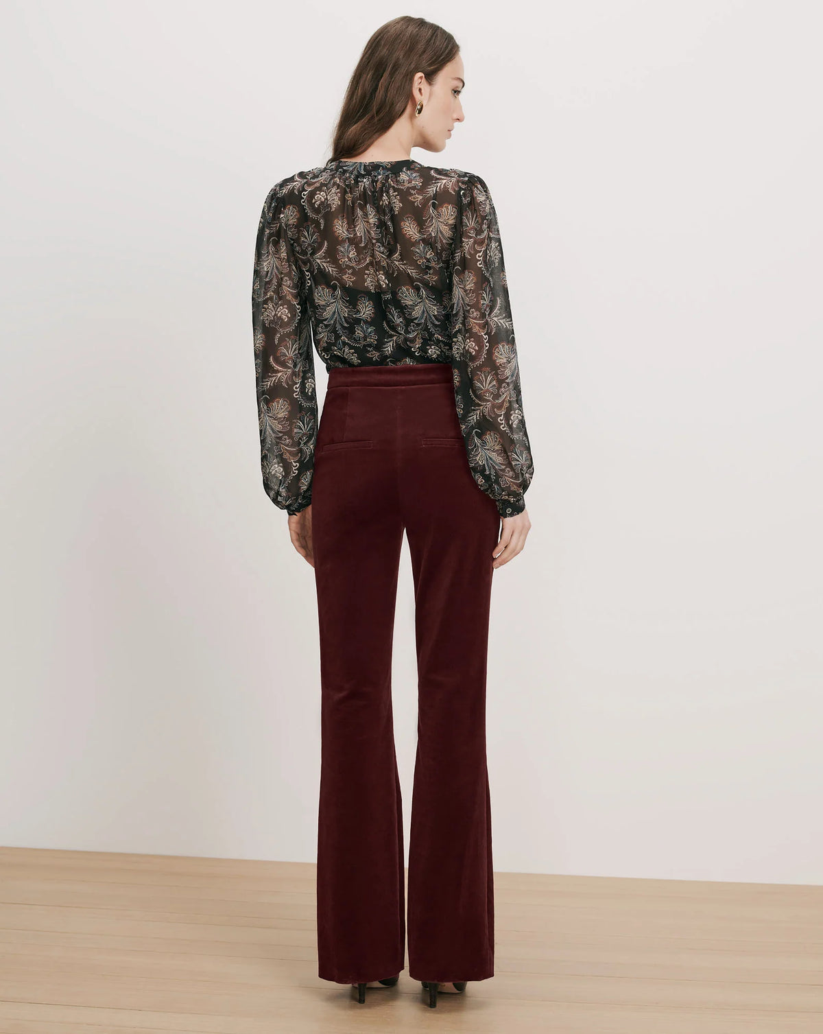Veronica Beard Gracie Velvet Flare Pant in Burgundy