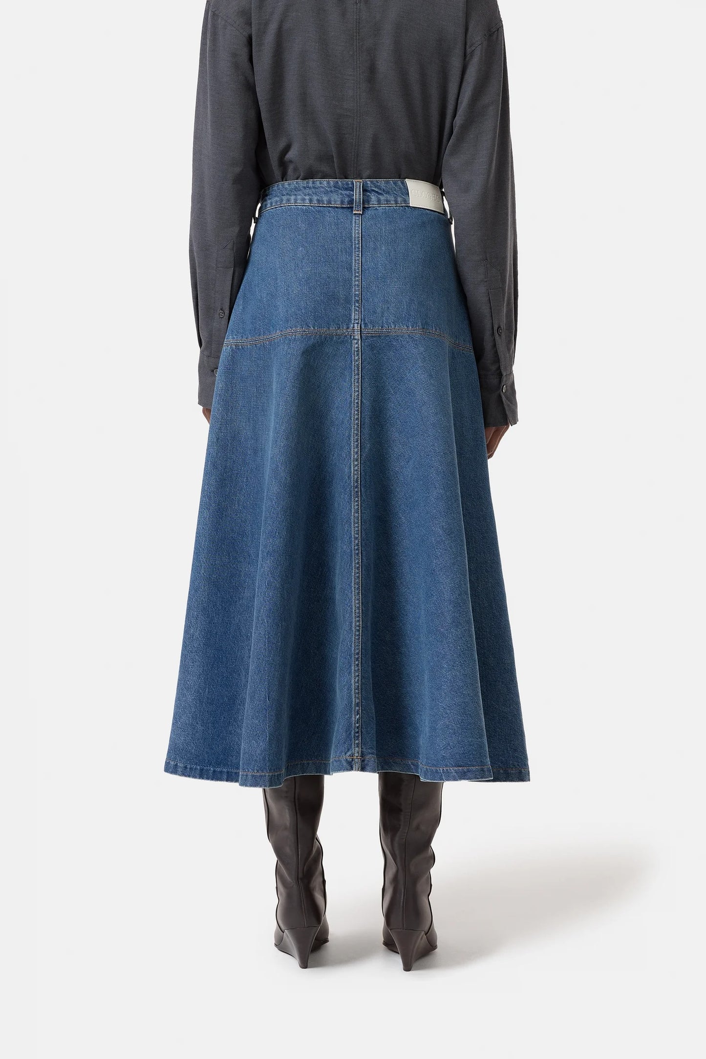 CLOSED Long Denim Skirt in Mid Blue