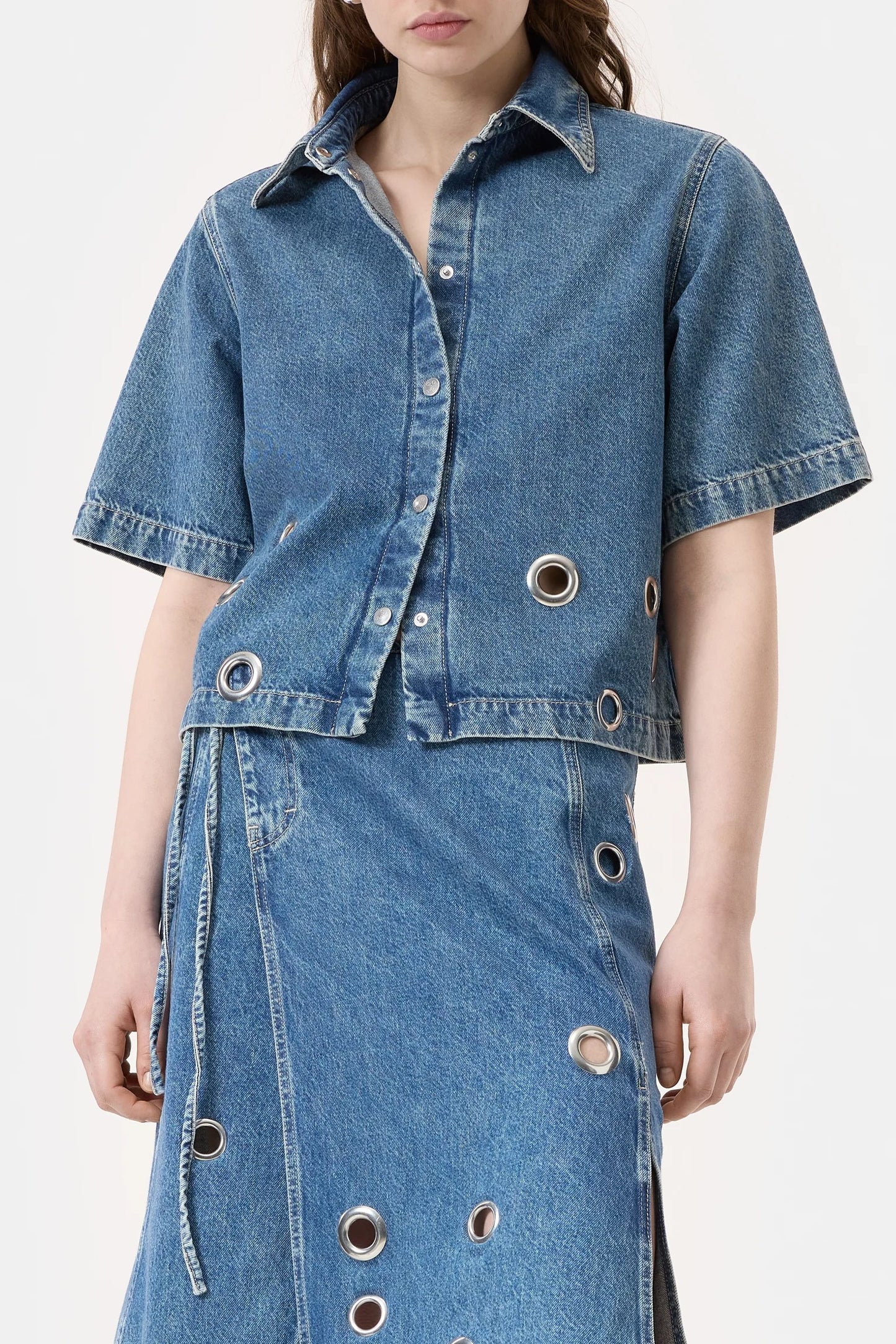 CLOSED Short Sleeve Denim Shirt in Mid Blue