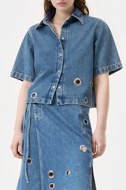 CLOSED Short Sleeve Denim Shirt in Mid Blue