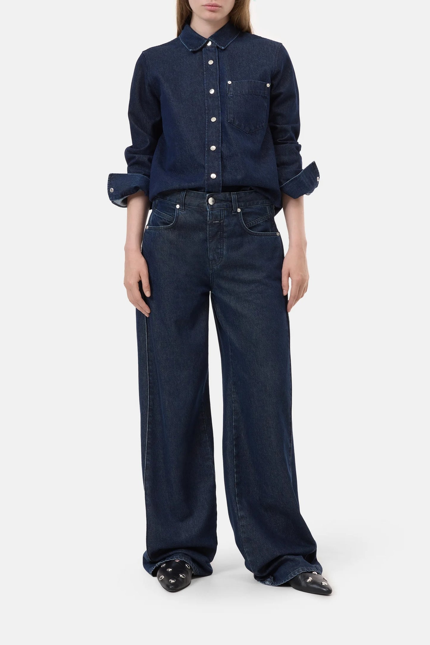 CLOSED Classic Denim Shirt with Pocket in Dark Blue