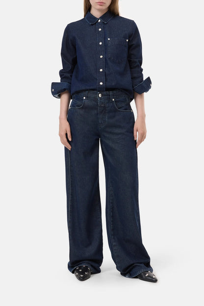 CLOSED Classic Denim Shirt with Pocket in Dark Blue