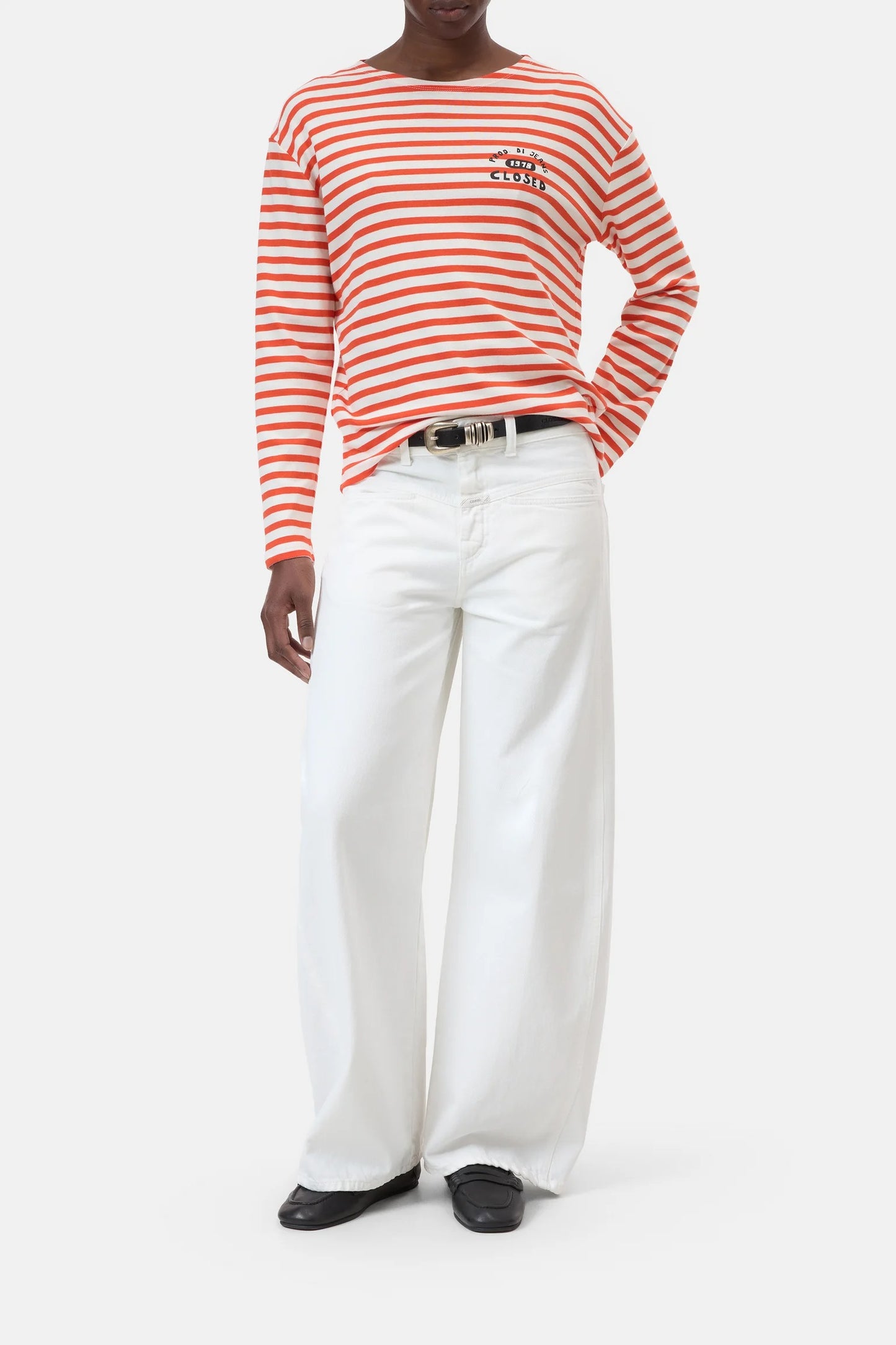 CLOSED Striped Crewneck in Coral Red