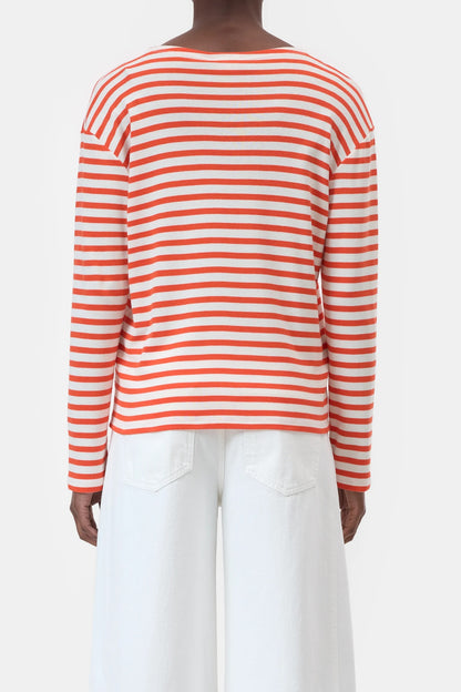 CLOSED Striped Crewneck in Coral Red