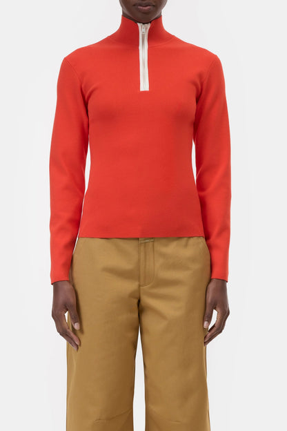 CLOSED Half-Zip Knit in Coral Red