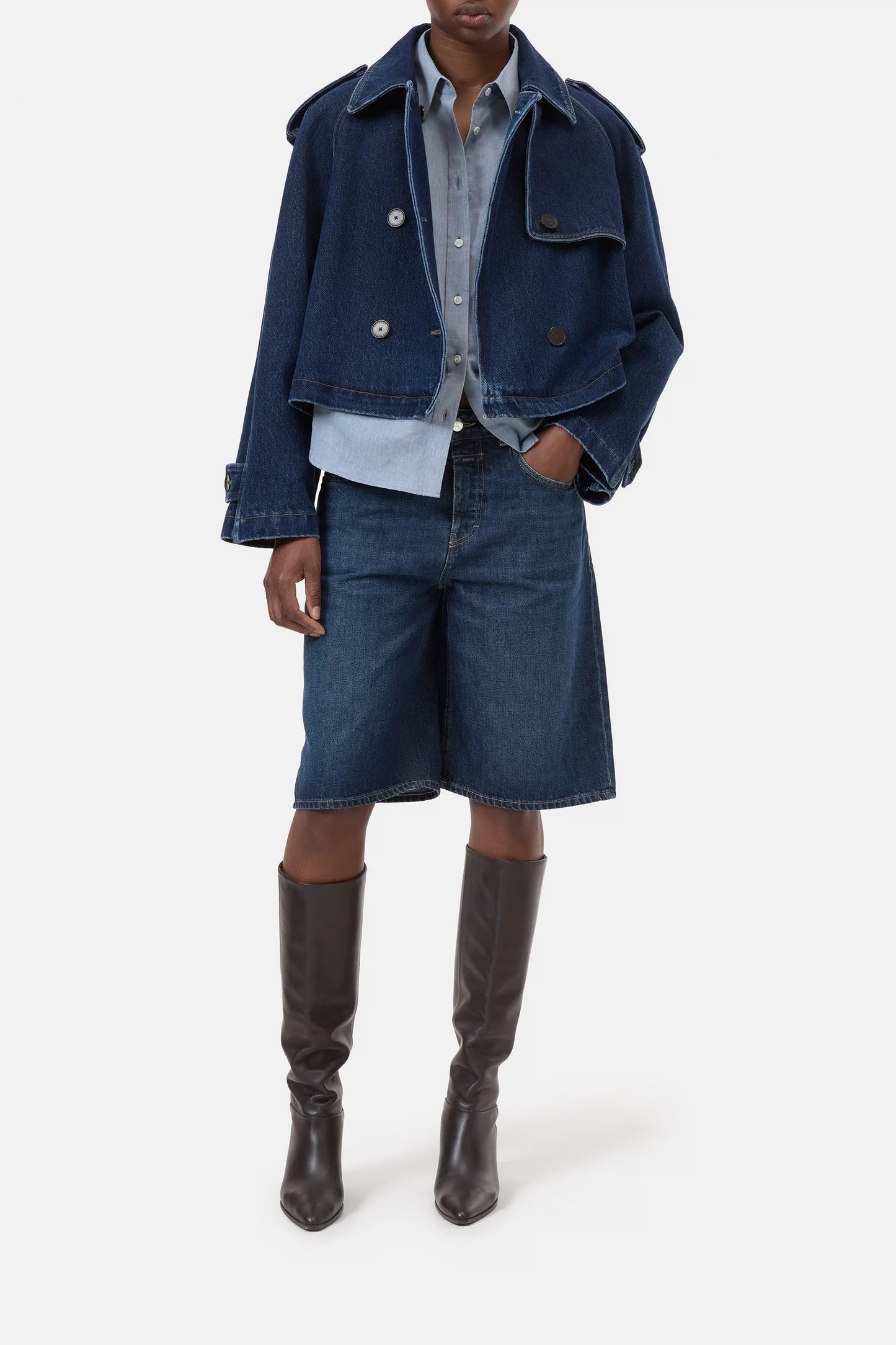 CLOSED Cropped Trench in Dark Blue
