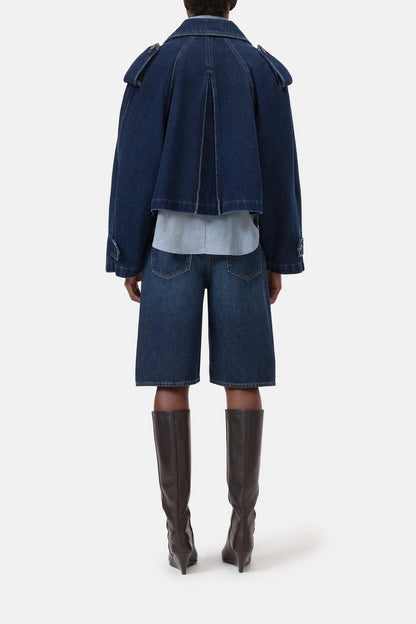 CLOSED Cropped Trench in Dark Blue