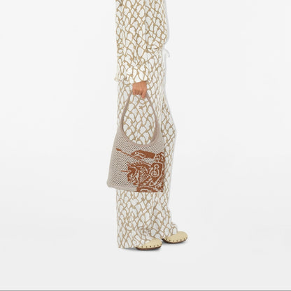 Burberry Small EKD Crochet Bag in White/Sand