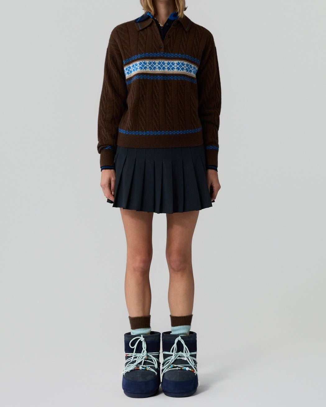 Guest in Residence Cable Collegiate Polo in Chestnut Combo