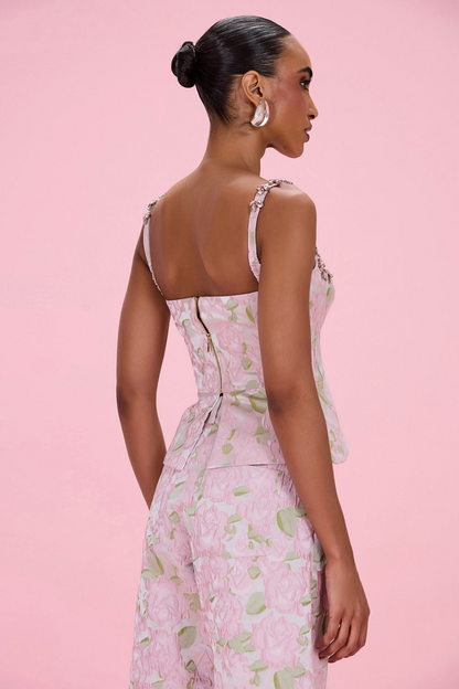 PatBO Garden Jacquard Corset Top in Pink