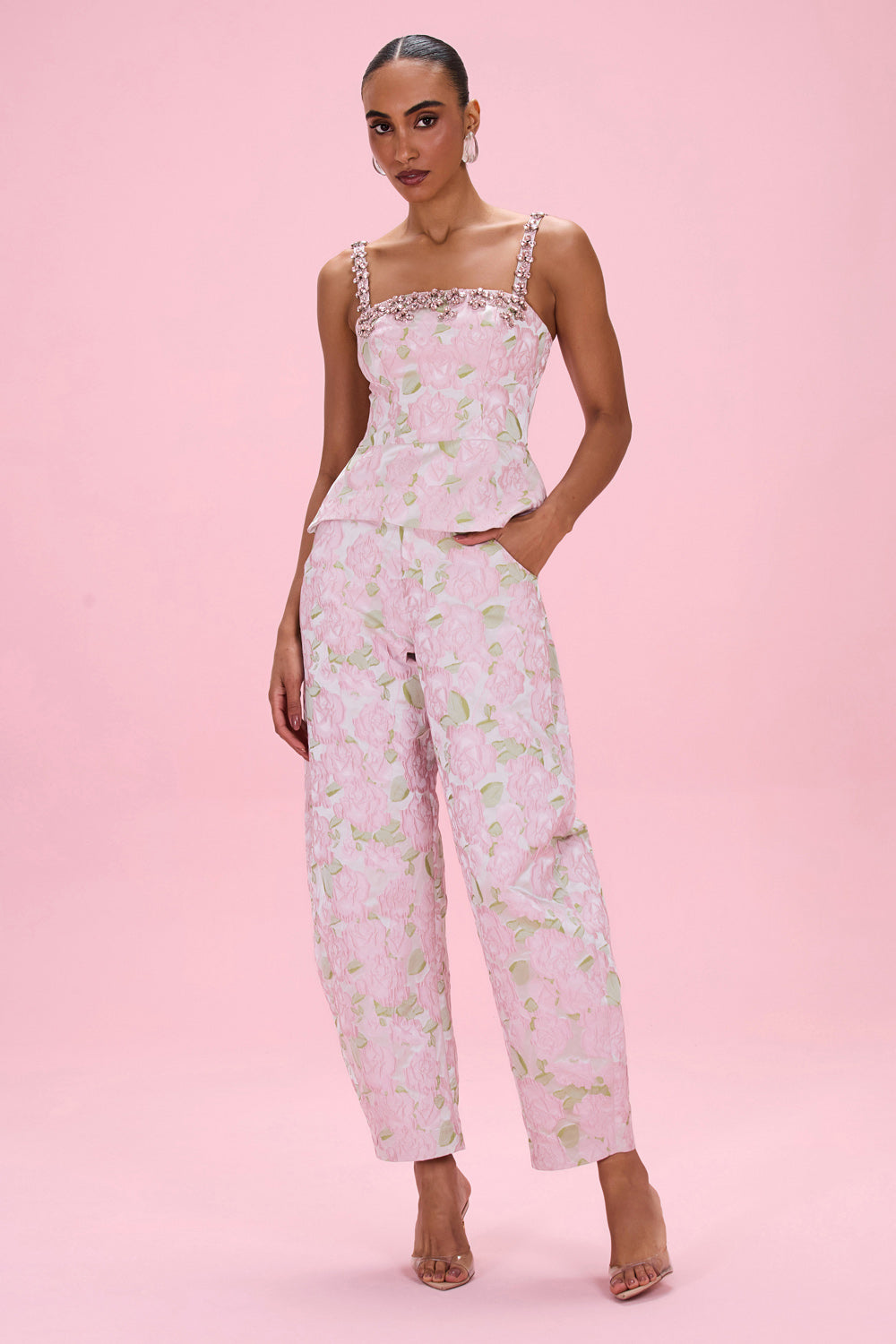 PatBO Garden Jacquard Corset Top in Pink