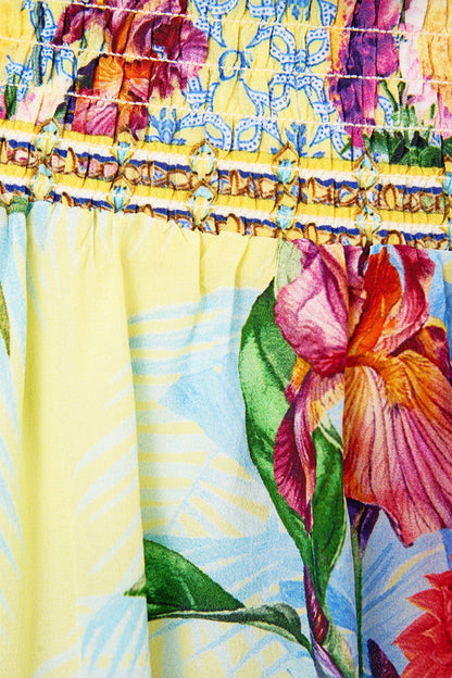 Camilla Off Shoulder Short Dress in Flor Fantástica