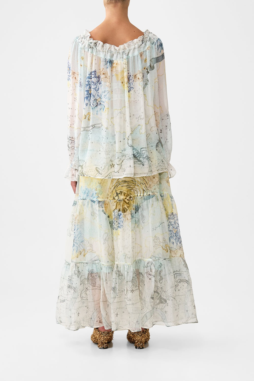 Camilla Round Neck Gathered Blouse in My Lucky Stars