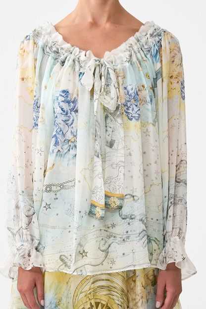 Camilla Round Neck Gathered Blouse in My Lucky Stars