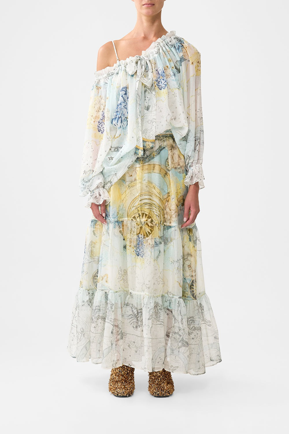 Camilla Round Neck Gathered Blouse in My Lucky Stars