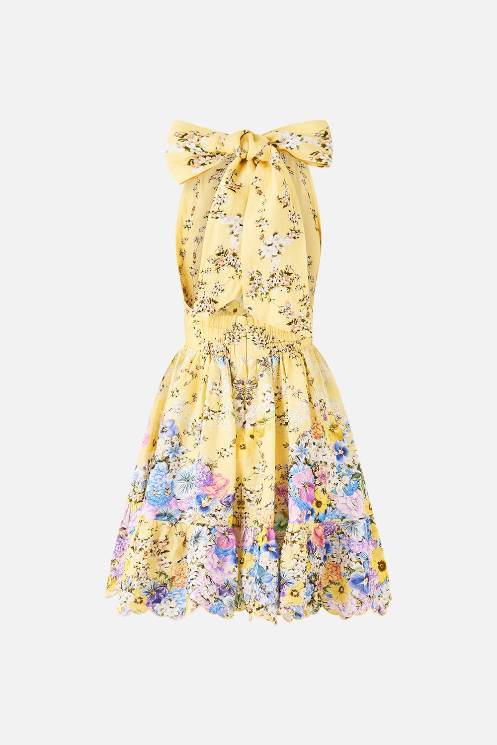 Camilla Ruffle Hem Halter Short Dress in Darling Buds